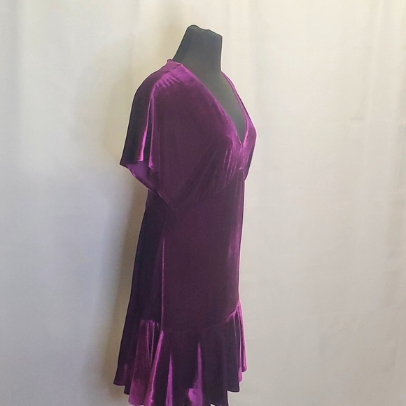 Taylor Purple Velvet Dress V cut short sleeves Ruffle hem Size 12 - Picture 6 of 10